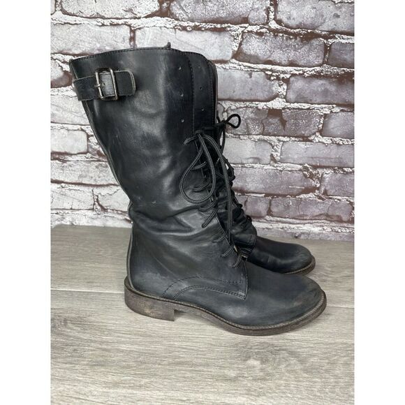Madison et cie Blue Leather Combat Lace Up BuckleStrap Boots Women’s 36EU/6M US - Picture 12 of 16
